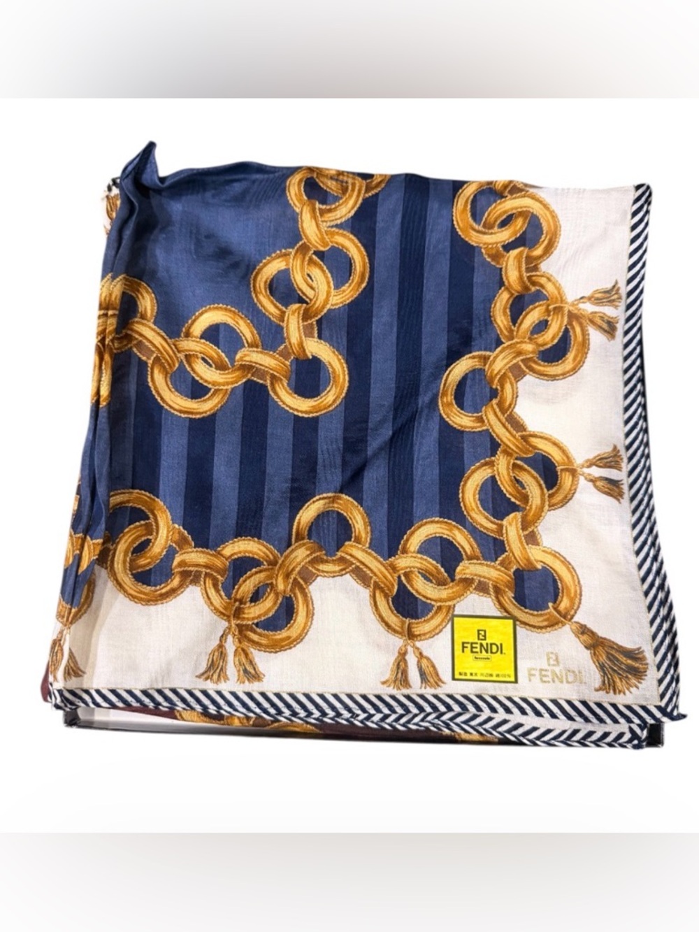 Fendi Navy Blue and Gold Chain Set of 2  Scarves-In Box Preowned